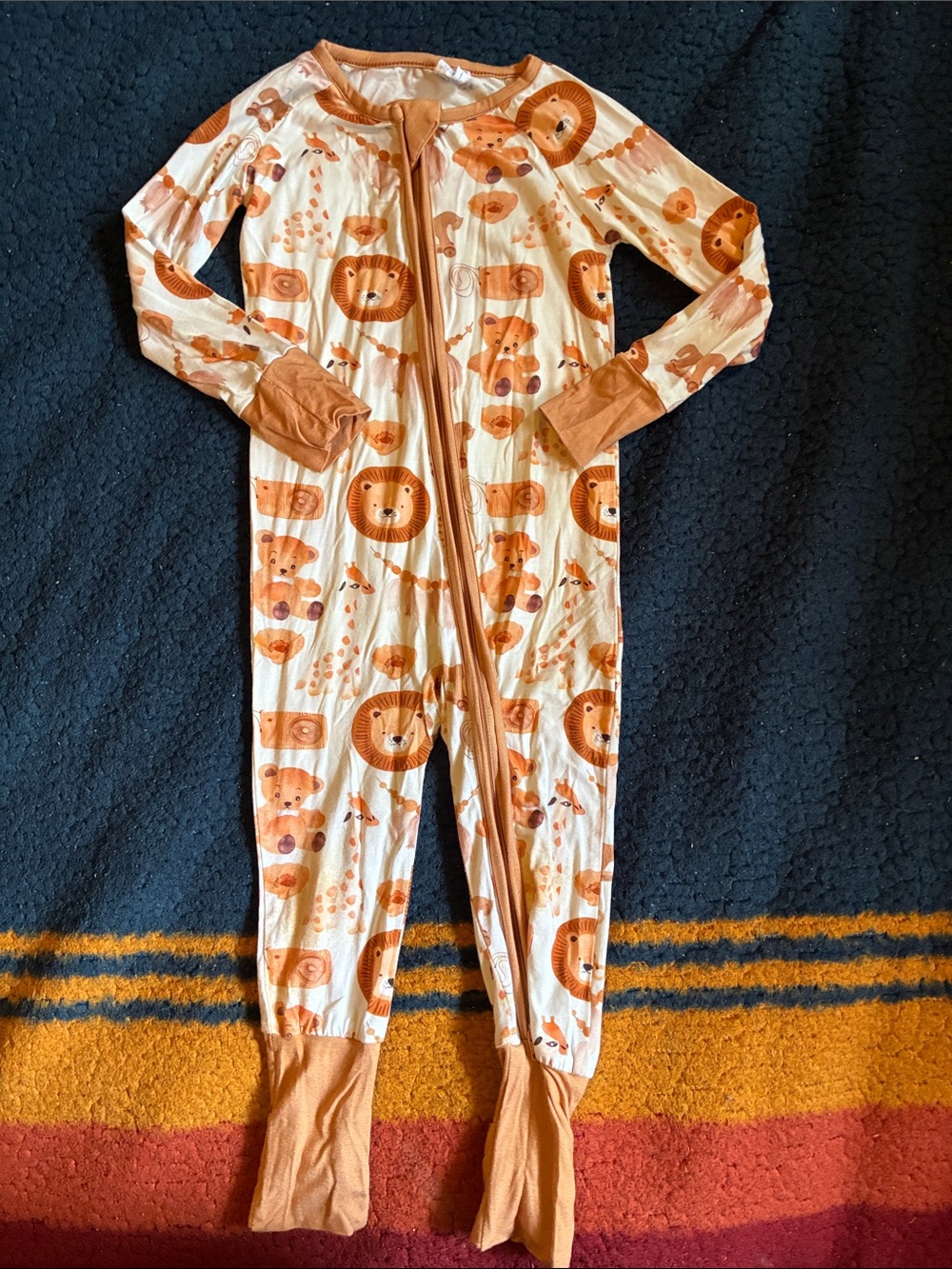Little one shop Orange Lion Print Footed Kids Pajama